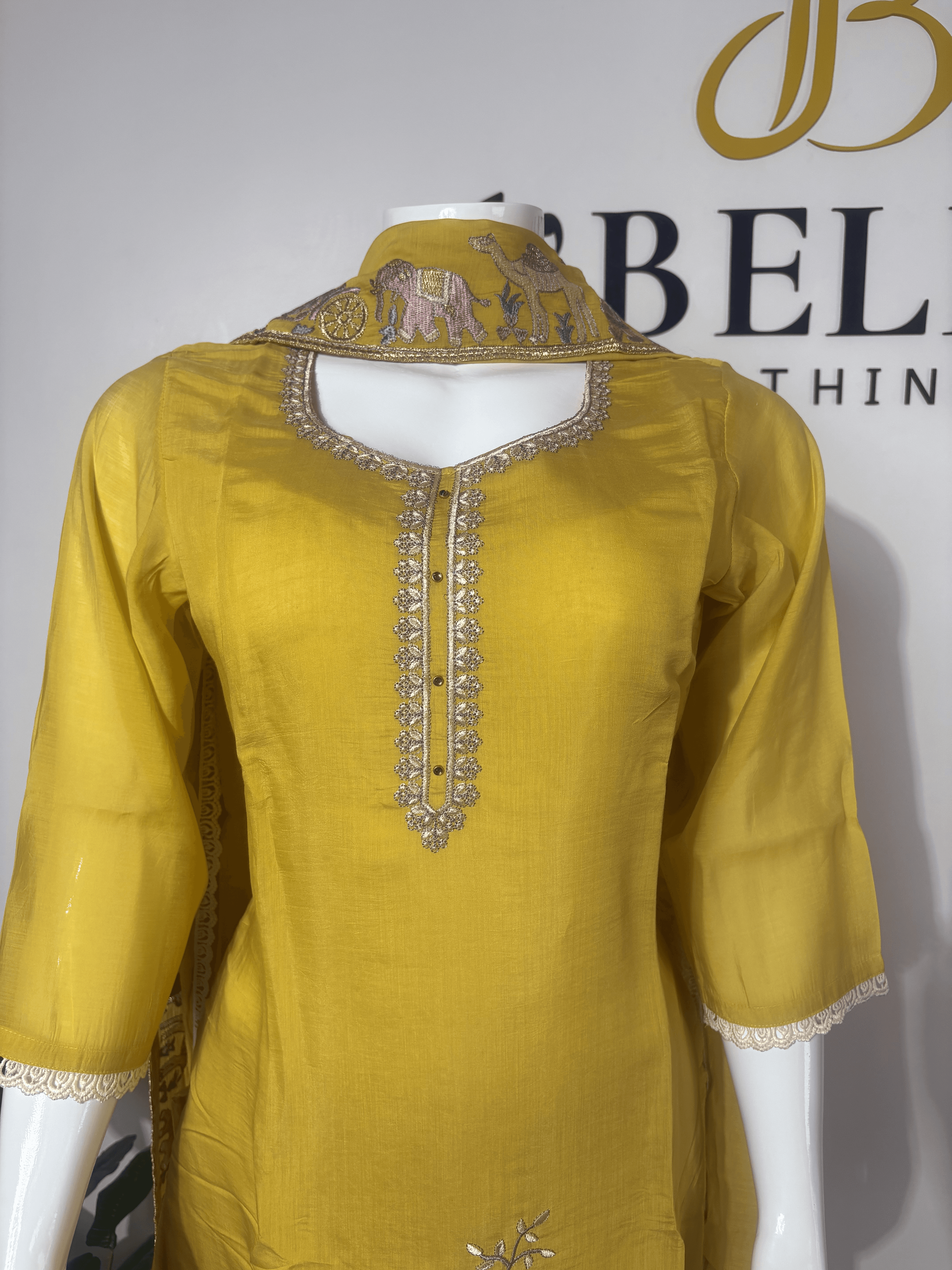 Yellow Cotton Embroidered Kurtha Set with Cotton Dupatta for Women