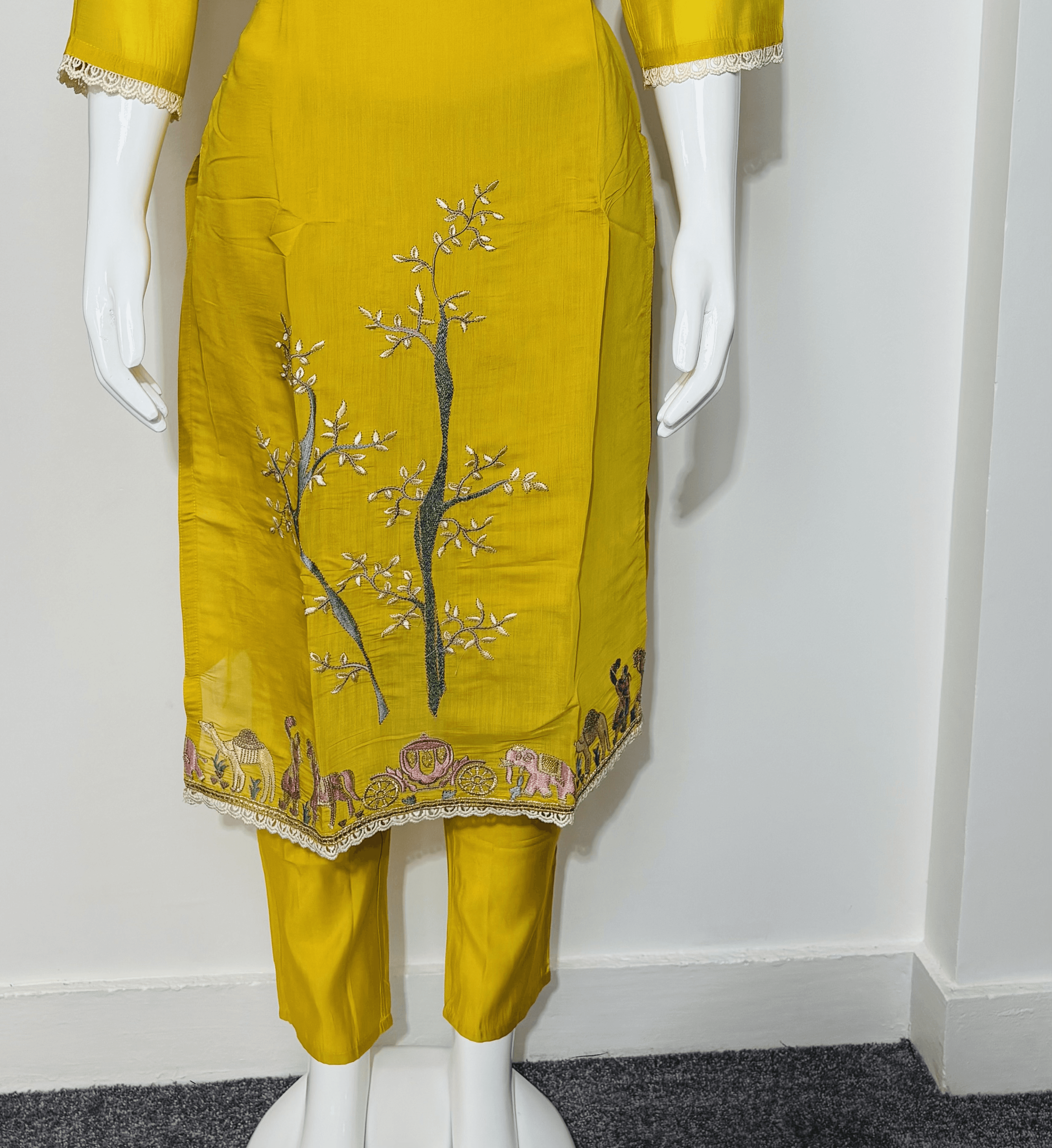 Yellow Cotton Embroidered Kurtha Set with Cotton Dupatta for Women